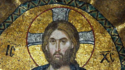 Mosaic of Christ with golden background