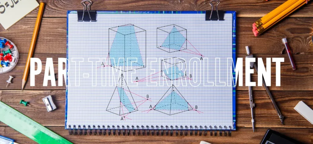Geometry notebook on table along with some school supplies